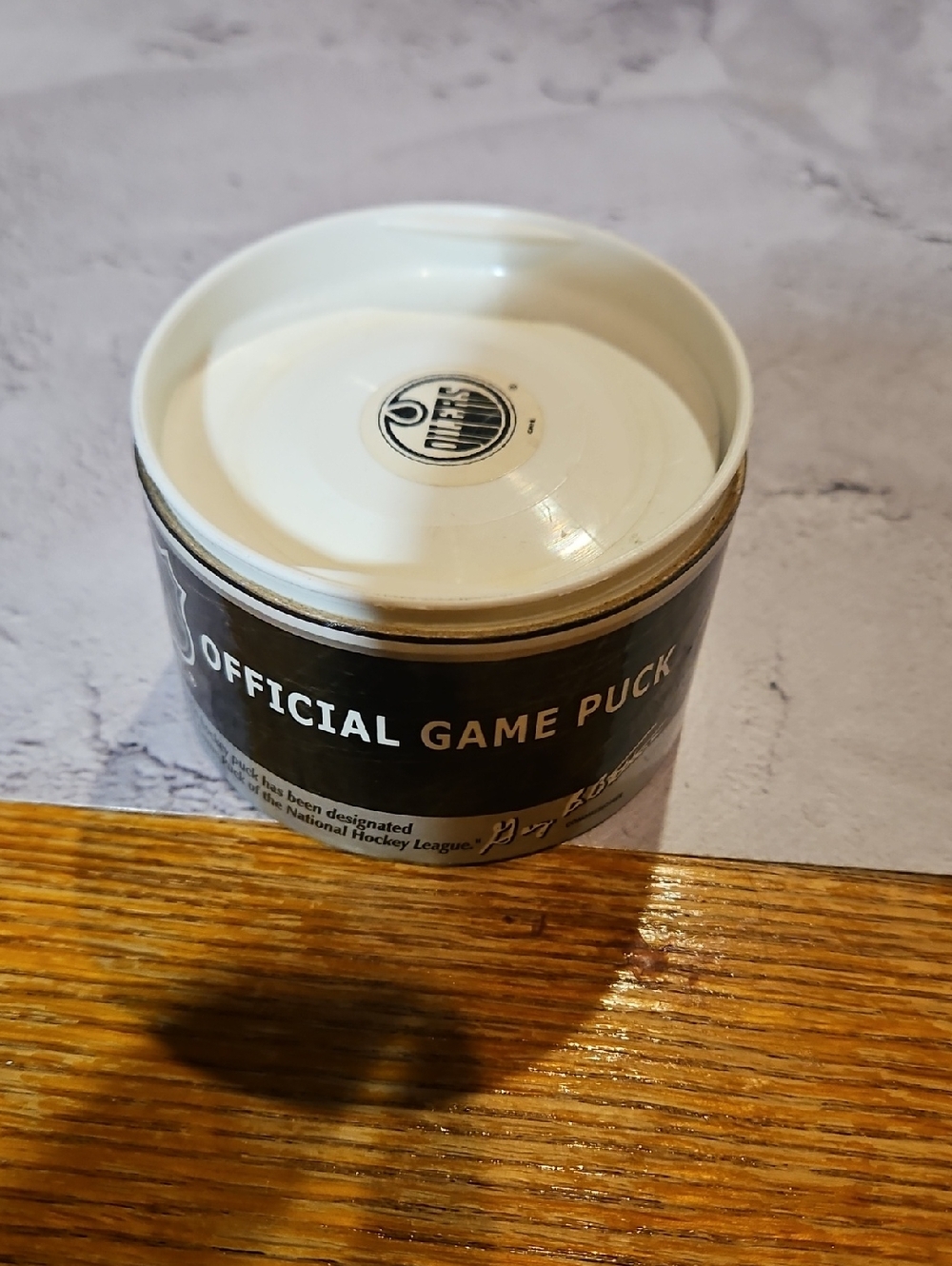 NHL White Official Edmonton Oilers Game Puck In Tin